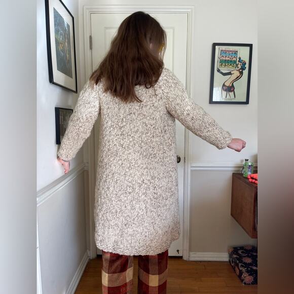 60s Vintage Collared Beige Knit Sweater Coat  w Double Breasted Buttons - Picture 4 of 9